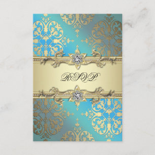 Azul Turquesa Negro Dorado Damask RSVP