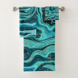 Azul Turquesa y Dorado Chic Remolino Moderno Abstr