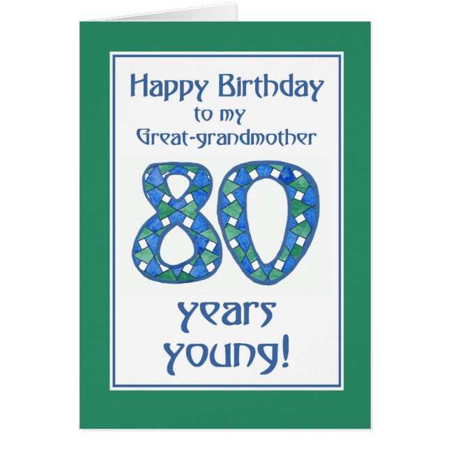 Azul, verde, blanco 80 cumpleaños Gran abuela (Frente)
