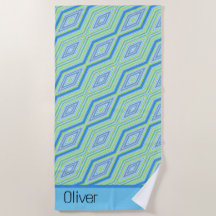 Azul Verde Diagonal Diamante Retro Nombre Toalla d