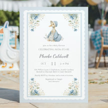Azul Vintage Floral Ganso Invitación Acuarela para