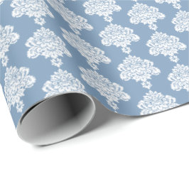 Azul vintage | Papel de ajuste de damasco blanco