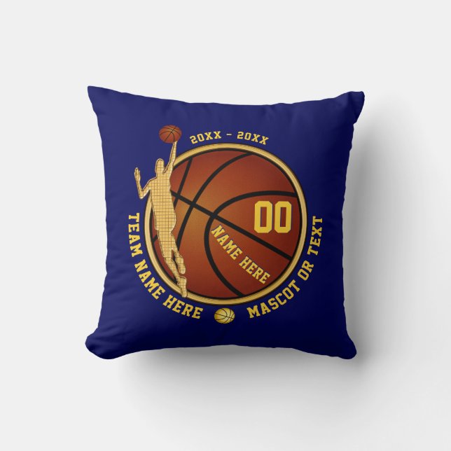 Azul y almohada personalizada oro del baloncesto (Anverso)