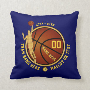 Azul y almohada personalizada oro del baloncesto