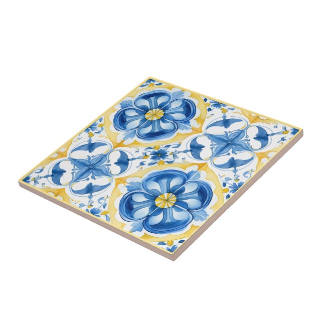 💛 💙 Azul y amarillo, acuarela floral Azulejos (Lado)