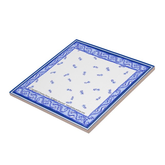 Azul y blanco 2, pequeña (4,25" x 4,25") baldosa (Lado)