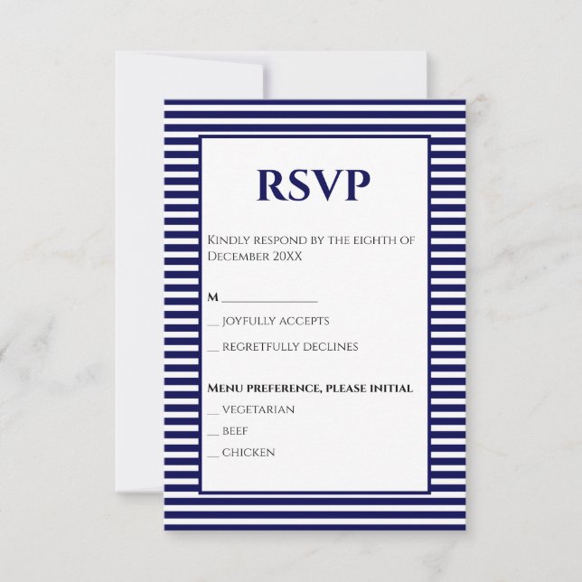 Azul y blanco de la marina - Invitación RSVP (Anverso)