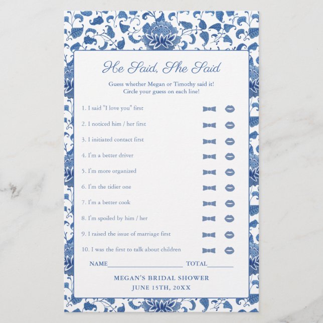 Azul Y Blanco Dijo Que Dijo Tarjeta De Juego De Du (Anverso)