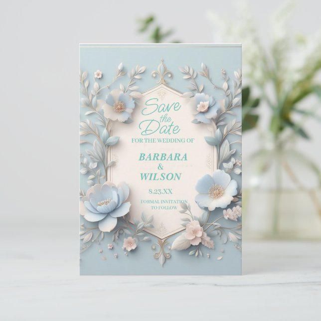 Azul y blanco únicos ahorran la tarjeta de fecha (Anverso de pie)