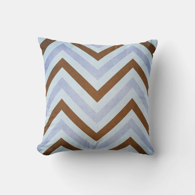 Azul y Cojín decorativo de Brown Chevron (Anverso)
