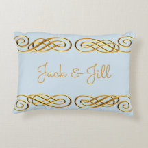 Azul y Cojín decorativo personalizado oro