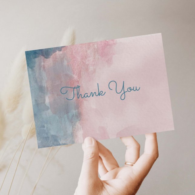 Azul y color rosa acuarela gracias postal (Subido por el creador)