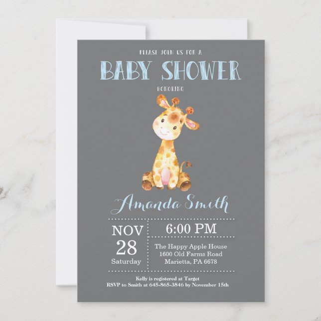 Azul y gris de la invitación de Baby Shower de la (Anverso)