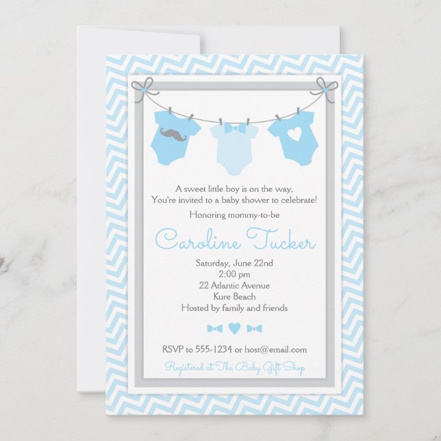 Azul y gris de la invitación de Baby Shower de la (Anverso)