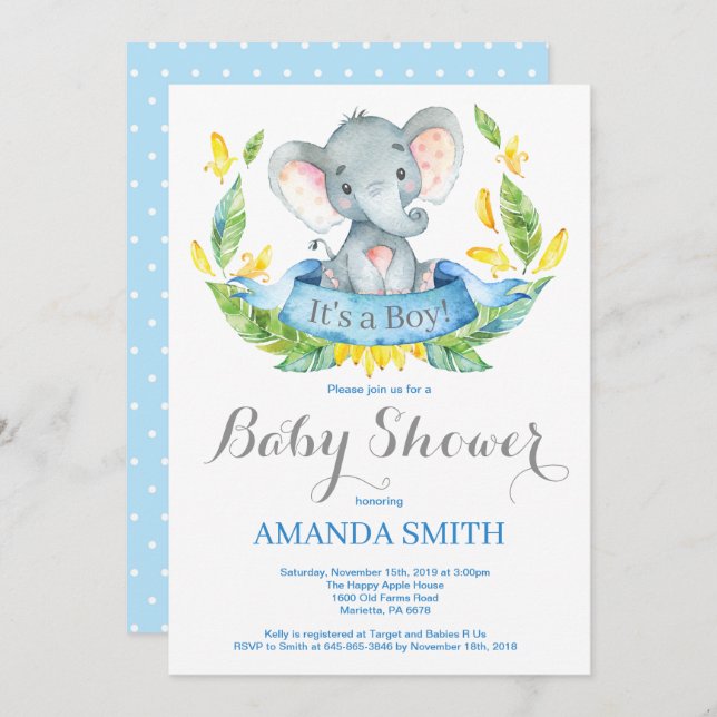 Azul y gris de la invitación de Baby Shower del (Anverso / Reverso)
