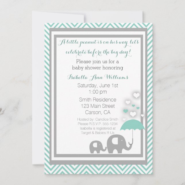 Azul y gris de la invitación de Baby Shower del (Anverso)