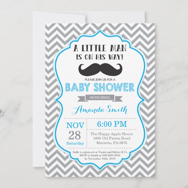 Azul y gris de la invitación de Baby Shower del (Anverso)