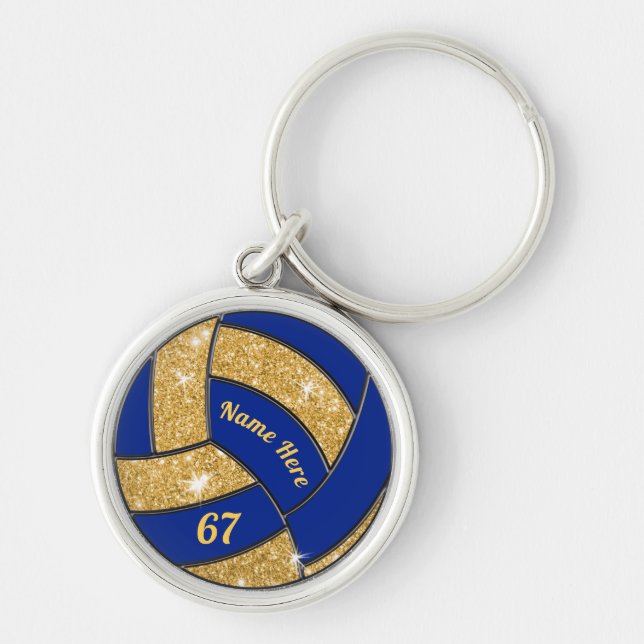 Azul y llaveros personalizados oro del voleibol (Frente)