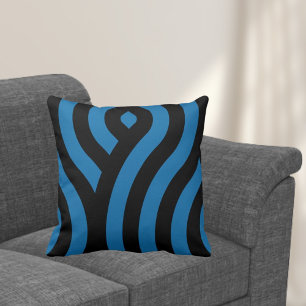 Azul y negro, Cojín decorativo de patrón de onda a