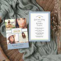Azul y oro | 4 Invitación a graduación de fotos