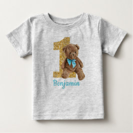 Azul y Oro Primer cumpleaños Teddy Bear Camiseta b