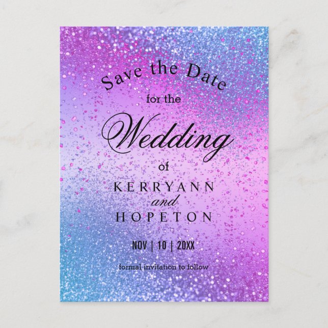 Azul y Rosa con Brillo - Anuncio de "Save The Date (Anverso)