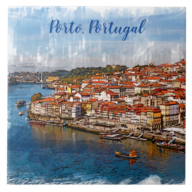 Azulejo С paisaje de Porto, río Douro. Portugal. (Frente)