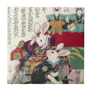 Azulejo 兎の歌舞伎役者, actores del 芳藤 del conejo, Yoshifuji,