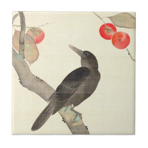 Azulejo 柿に烏, caqui y cuervo, Hōitsu del 抱一