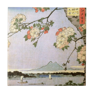 Azulejo 江戸の桜, flores de cerezo del 広重 de Edo, Hiroshige,