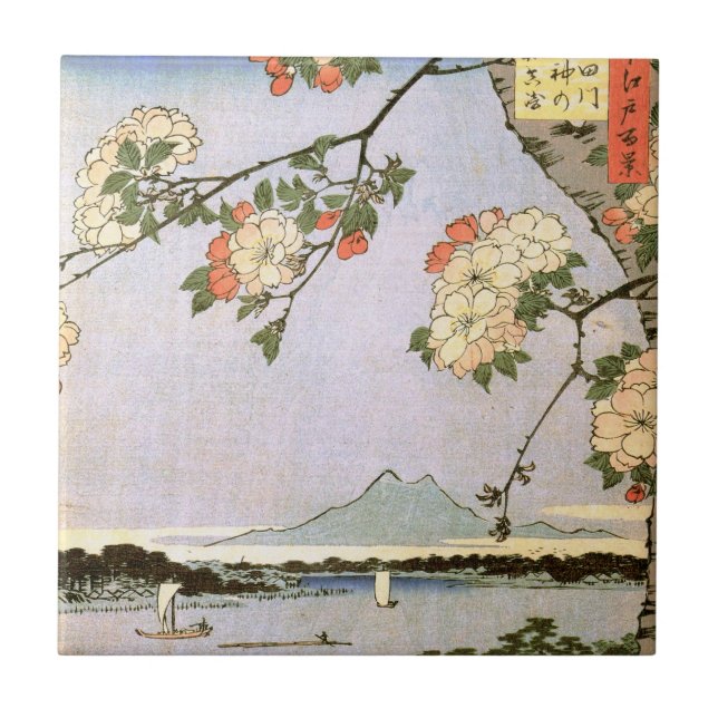 Azulejo 江戸の桜, flores de cerezo del 広重 de Edo, Hiroshige, (Frente)