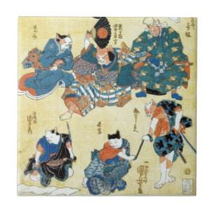 Azulejo 流行猫の狂言づくし, actores del 国芳 del gato, Kuniyoshi,