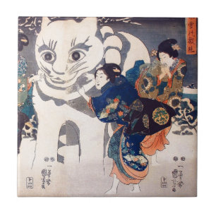 Azulejo 猫 の 雪 だ る ま,国 Gran Gato Snowman, Kuniyoshi, Ukiyo-