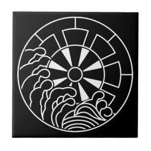 AZULEJO 石持ち地抜き浪に源氏車