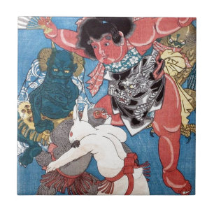 Azulejo 金太郎と動物, 国芳 Kintaro y animales, Kuniyoshi, Ukiyo-e