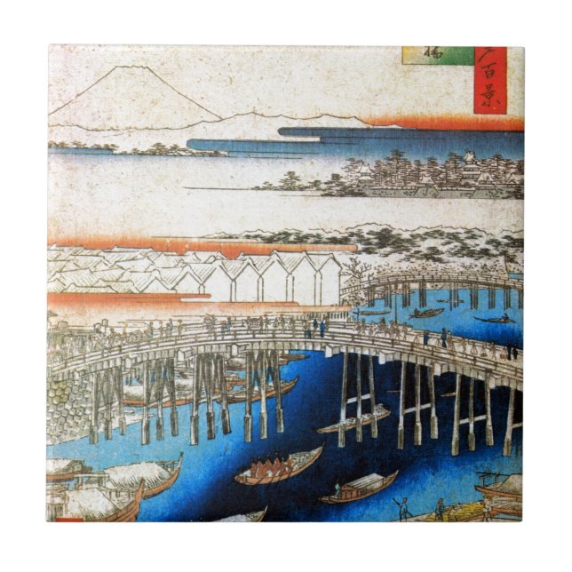 Azulejo 雪の日本橋, 広重 Nevado Nihonbashi, Hiroshige, Ukiyo-e (Frente)