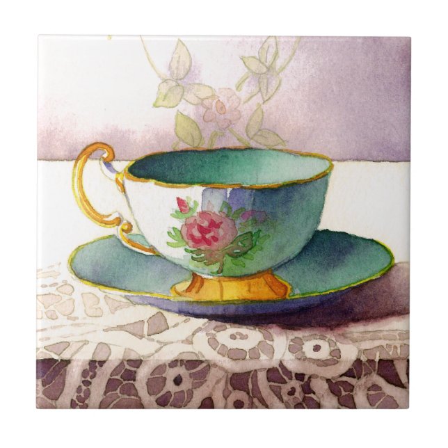 Azulejo 0001 Teacup on Lace Tile (Frente)