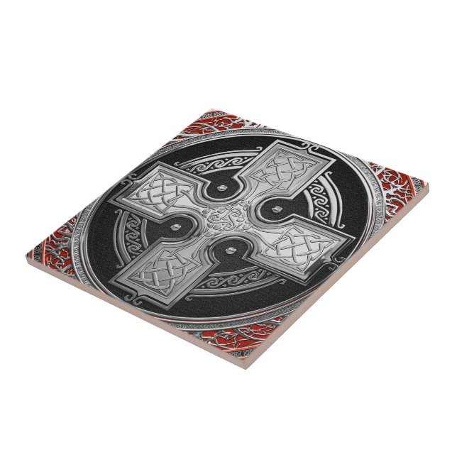 Azulejo [100] Antiguo cruz de nudo de plata sagrada celta (Lado)