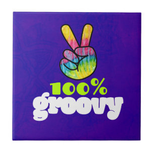 Azulejo 100% Groovy con signo de paz de mano arco iris
