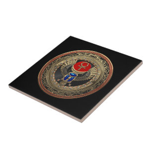 Azulejo [100] Sagrado Scarab egipcio alado de oro con Ankh