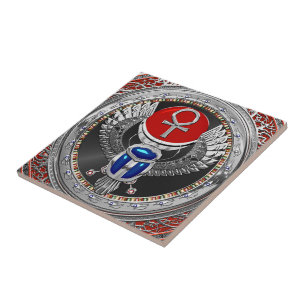 Azulejo [100] Scarab y Ankh de aleta sagrada egipcia de pl