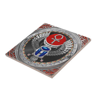 Azulejo [100] Scarab y Ankh de aleta sagrada egipcia de pl
