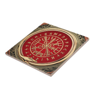 Azulejo [100] Vegvisir - Viking Gold Magic Runic Compass