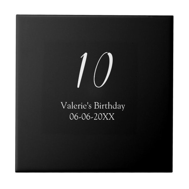 Azulejo 10th birthday white black name date calligraphy  (Frente)