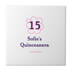 Azulejo 15.ª quinceañera feliz cumpleaños púrpura rosa