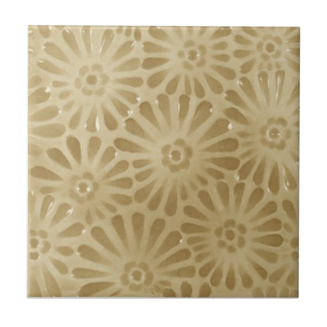 Azulejo 1880 JG Diseño Beige Floral Repro Faux Relief (Frente)