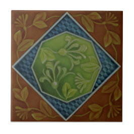 Azulejo 1900 Majolica Honeysuckle Floral Repro Faux Relief