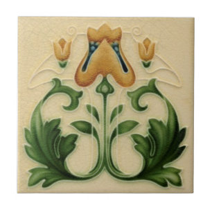 Azulejo 1905 Art Nouveau T & R Boote Yellow Floral Repro