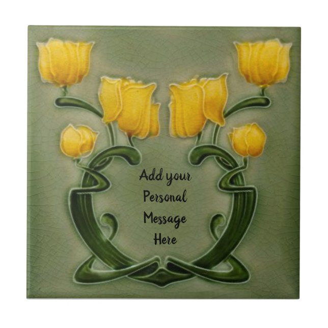Azulejo 1905 Richards Repro Amarillo Verde Art Nouveau (Frente)