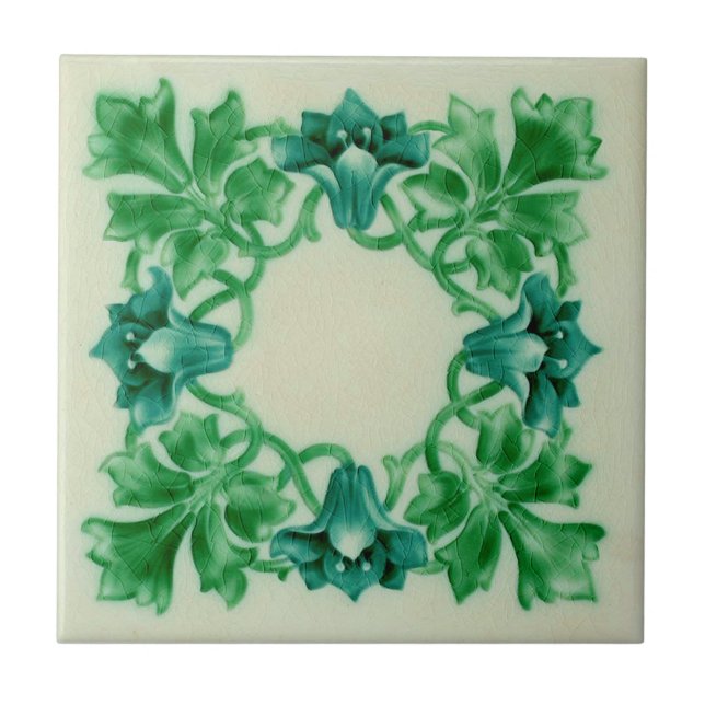 Azulejo 1910 Pilkington Art Nouveau Floral Wreath Repro (Frente)